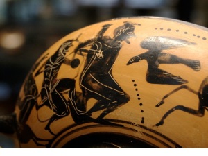 ancient Greek vase showing Prometheus having his liver pecked out by eagle wikimedia common user Bibi Saint-pol 